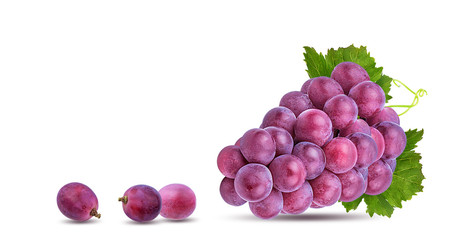 Fresh purple grapes isolated on white background with clipping pass