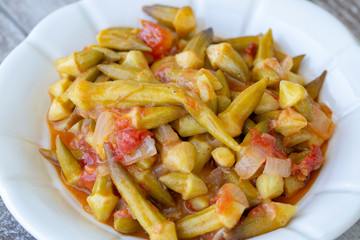 Traditional delicious Turkish food; okra (bamya)