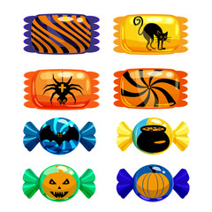 Set Halloween sweets colorful with halloween characters and elements