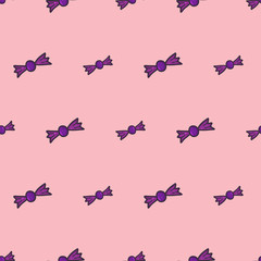 Naklejka premium Doodle candy seamless pattern for celebration design, wallpaper, fabric. Colorful background vector. Halloween, Christmas party art design.