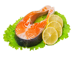 Salmon fish with lemon on lettuce