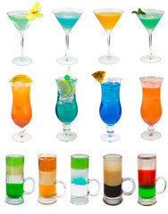 Different cocktails on white