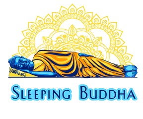 monk phra buddha sitting and sleeping on lotus base for pray concentration composed release. pastel color background.