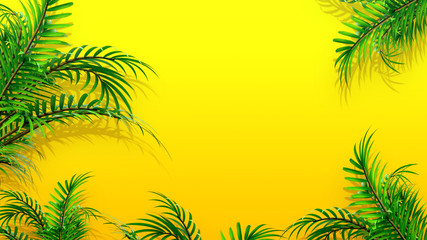 Fototapeta na wymiar Plastic palm leaves on yellow background