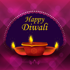 illustration of burning diya on happy Diwali Holiday background for light festival of India