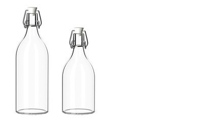 Two transparent glass bottles with plastic corks on white background