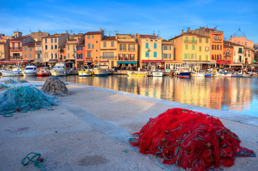 Small town of Cassis on a winter evening sunset