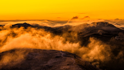 Splendis sunrise in the mountains. Bieszczady Mountains. Poland