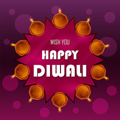 illustration of burning diya on happy Diwali Holiday background for light festival of India
