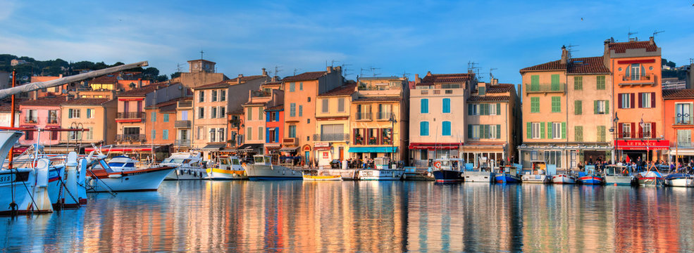 Small village of Cassis by the sea on a winter evening