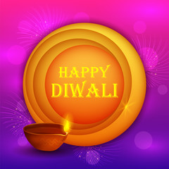 illustration of burning diya on happy Diwali Holiday background for light festival of India