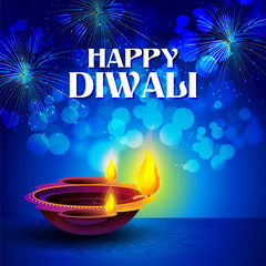 illustration of burning diya on happy Diwali Holiday background for light festival of India