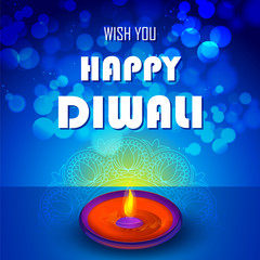 illustration of burning diya on happy Diwali Holiday background for light festival of India