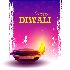 illustration of burning diya on happy Diwali Holiday background for light festival of India