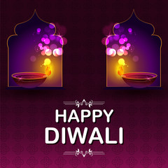 illustration of burning diya on happy Diwali Holiday background for light festival of India