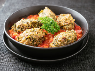 Malabar Spinach Dumplings in Tomato and Bell Pepper Sauce