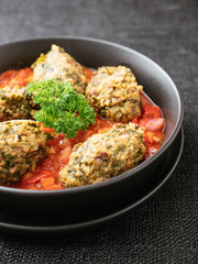 Malabar Spinach Dumplings in Tomato and Bell Pepper Sauce