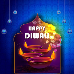 illustration of burning diya on happy Diwali Holiday background for light festival of India