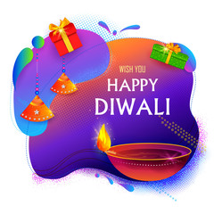 illustration of burning diya on happy Diwali Holiday background for light festival of India