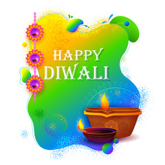illustration of burning diya on happy Diwali Holiday background for light festival of India