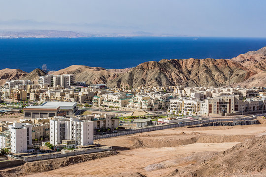top view of south desert city on Persian Gulf waterfront beautiful summer vacation destination for rest and relaxation  