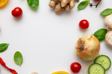 Autumn vegetables on white background. Vegetable background.