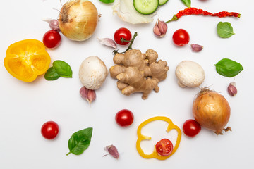 Autumn vegetables on white background. Vegetable background.