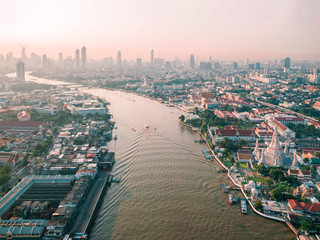 Fototapeta na wymiar Aerial view of Chao phraya river in Bangkok