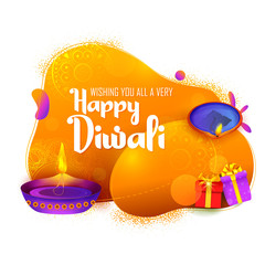 illustration of burning diya on happy Diwali Holiday background for light festival of India