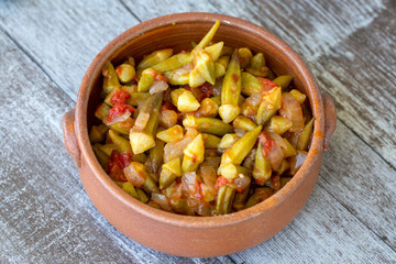 Traditional delicious Turkish food; okra with olive oil  (bamya)