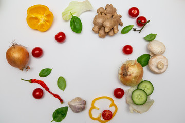 Autumn vegetables on white background. Vegetable background.