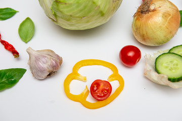 Autumn vegetables on white background. Vegetable background.
