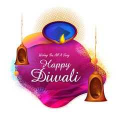 illustration of burning diya on happy Diwali Holiday background for light festival of India