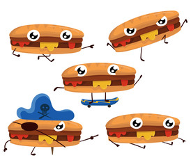 Cheerful, cute, orginal hamburger figures cartoon character