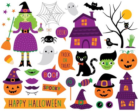 Halloween vector cartoon design elements and decoration set