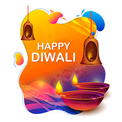 illustration of burning diya on happy Diwali Holiday background for light festival of India