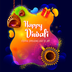 illustration of burning diya on happy Diwali Holiday background for light festival of India