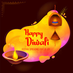 illustration of burning diya on happy Diwali Holiday background for light festival of India