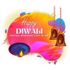 illustration of burning diya on happy Diwali Holiday background for light festival of India