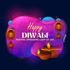 illustration of burning diya on happy Diwali Holiday background for light festival of India