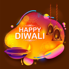 illustration of burning diya on happy Diwali Holiday background for light festival of India