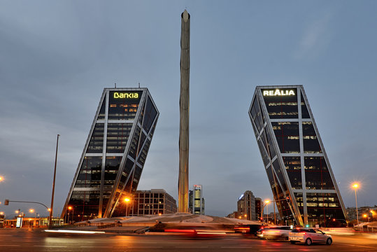 The Gate of Europe towers in Madrid.	