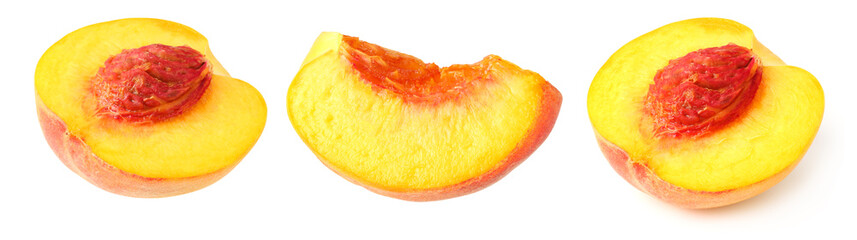 peach fruit slices isolated on white background