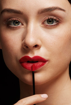 Woman closeup with Red lips
