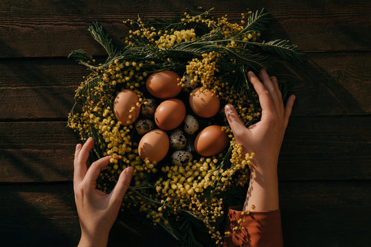 Mimosa wreath and eggs