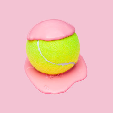 Tennis Ball in Pink Puddle on Pink