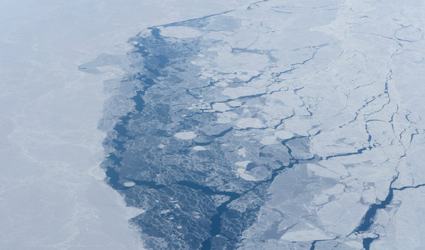 Icy river from above