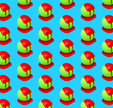 Tennis Ball in Red Puddle on Light Blue