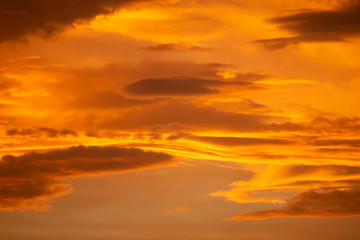 Sky Clouds At Sunset, Colorful Orange Cloud In Sky