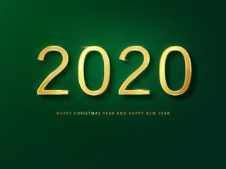 2020 Happy New Year greeting card gold and green background. Green New Year background. Cover of business diary for 2020 with wishes. Brochure design template, card, banner
